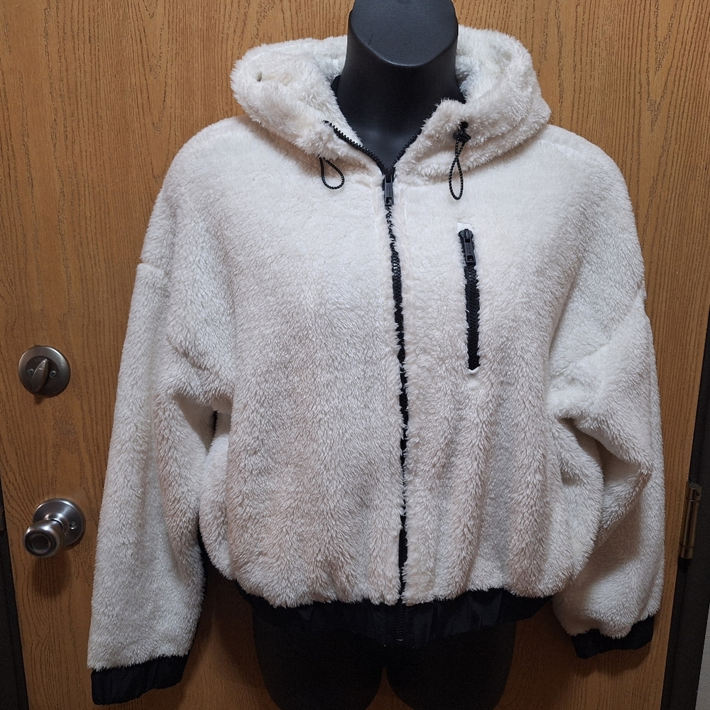 Calvin Klein White Teddy Jacket with Black Accents